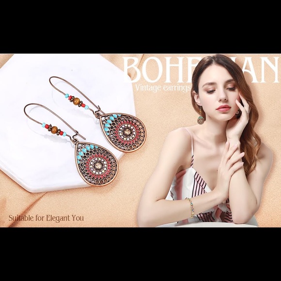 :: Bohemian Vintage Exotica Dangle Earrings - Picture 2 of 6